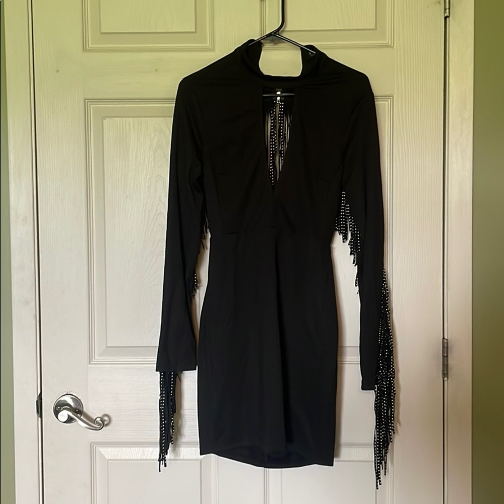 Akira Black Studded Fringe Dress